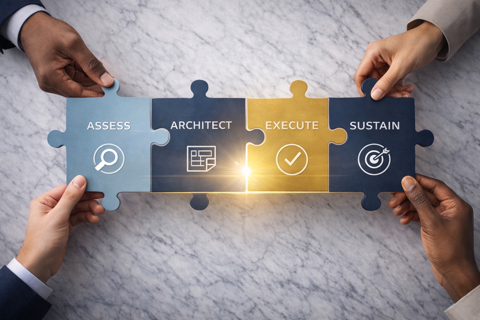 V.O.W. approach: Assess, Architect, Execute, Sustain